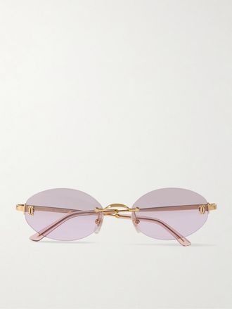 Cartier Occhiali Da Sole In Metallo Dorato Con Montatura Ovale A Giorno Double C - Oro