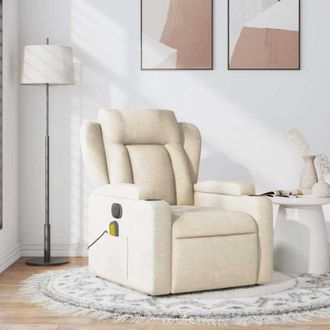 vidaXL Poltrona Massaggiante Reclinabile Crema in Tessuto - Vidaxl