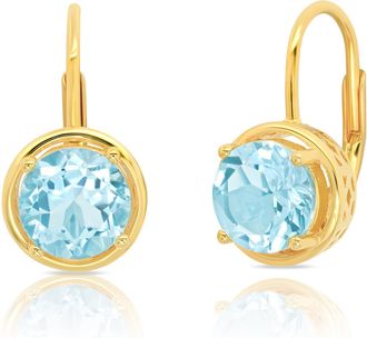 MAX + STONE 925 Sterling Silver with 18k Yellow Gold Overlay Round Gemstone Dangle Earrings