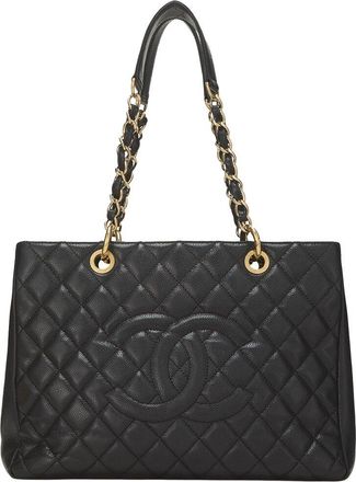 Chanel Black Quilted Caviar Leather Grand Shopping Tote (Gst) (Authentic Pre-Loved)