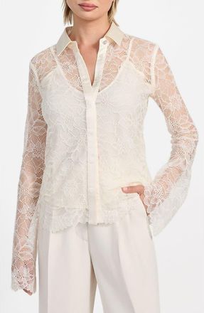 Guess Antoinette Bell Sleeve Lace Button-Up Shirt in Cream White at Nordstrom, Size X-Small
