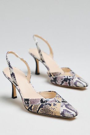 Maeve Square-Toe Slingback Leather Heels