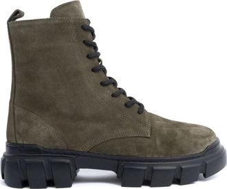 Sergio Moretti Groene leren enkellaarsjes - Dames - Veterlaarzen - Groen - 37 EU - Leer - Schoenen