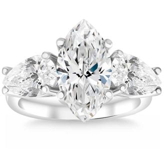 Pompeii3 Certified 5Ct TW Marquise & Pear Three Stone Engagement Ring 14k Gold Lab Grown