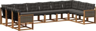 vidaXL Conjunto De Sof&aacute;s De Exterior 10 Uds. Natural Y Negro Vidaxl