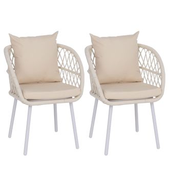 Hhg [nunca Usado] Juego De 2 Sillas De Jard&iacute;n Hhg-393, Sillones De Jard&iacute;n Con Reposabrazos, Estructura De Aluminio Con Trenzado De Cuerda Rope, Estructura