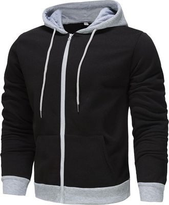 Generic Mens Jumpers Zip Up Hoodies Long Sleeve Drawstring Pullover Sweatshirt Hooded Tops Zipper Color Block Jacket with Pockets Autumn Casual Coat Winter Cl