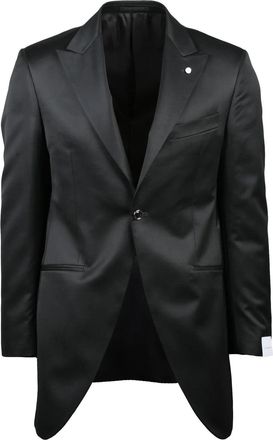 Lubiam Tailored Black Wool-Polyester Jacket with Classic Notch Lapel