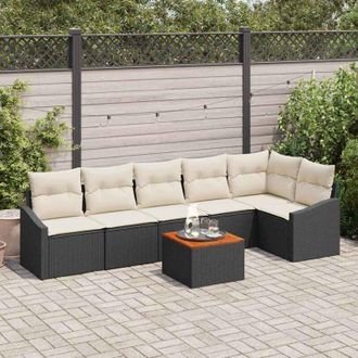 vidaXL Vidaxl - Conjunto De Sof&aacute; De Jard&iacute;n Con Coj&iacute;n 7 Pcs Negro Polirat&aacute;n