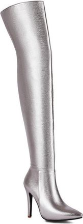 Generic Silver,5.5 UK,Over The Knee Thigh High Boots for Womens Side Zippe Pointed Toe Stiletto Heels Tall Boots Fashion Party Club Fall Winter Dress Shoes