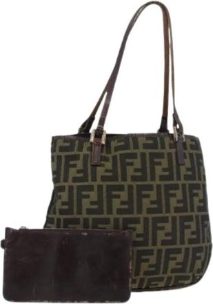 Fendi Pre-owned Shoulder Bags, female, Brown, Size: ONE SIZE Pre-owned Zucca Canvas Hand Bag