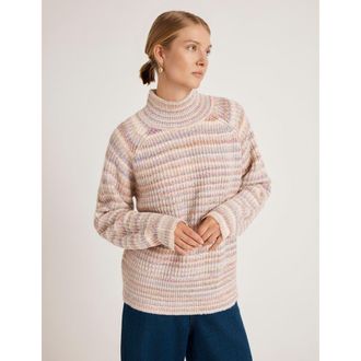 Finery Helen Funnel Neck Knitted Sweater in Pink Stripe at Nordstrom, Size 10