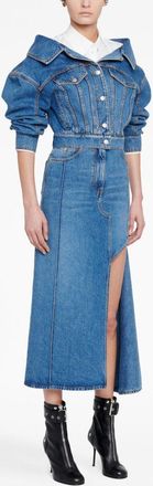 Alexander McQueen Alexander Mcqueen Womens Denim Midi Skirt - Blue Cotton - Size EU 38 (Womens)
