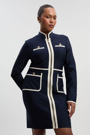 Karen Millen Womens Petite Figure Form Bandage Knit Piping Detail Military Dress - Navy - Size 10 UK
