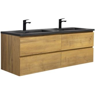 Badplaats Mobile da bagno Angela 140cm Rovere con Lavello Nero - armadio mobiletto lavabo