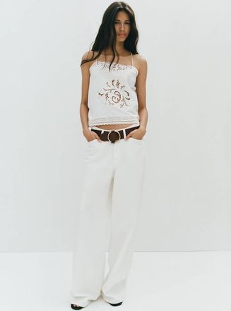 Mango Top ricamo dettagli traforati bianco sporco - Donna - XS - MANGO