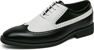 Generic Formal Shoes for Men Lace Up Two Tone Brown and White Wing tip PU Leather Rubber Sole Block Heel Low Top Slip Resistant Anti-Slip Party(Black White,6.