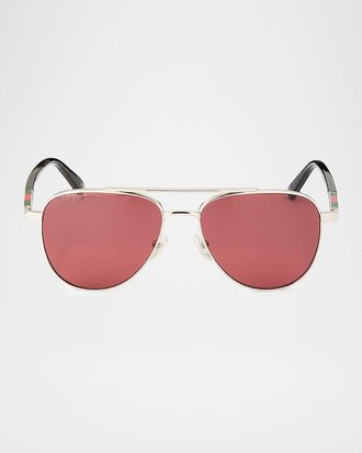 Gucci Men & apos;s Metal & Acetate Aviator Sunglasses