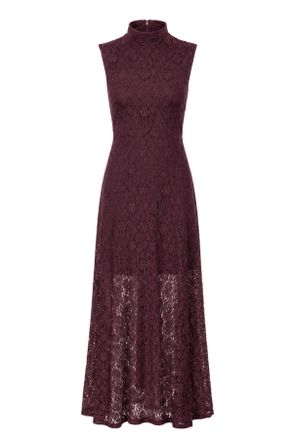 Rotate Wine High Neck Lace Maxi Flared Dress