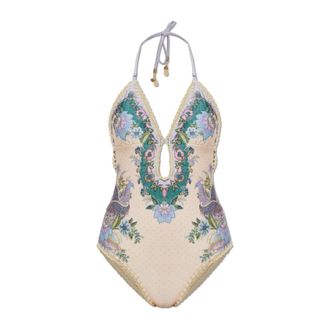 Zimmermann One-piece, female, Beige, Size: XS Indra Crochet-Detail Swimsuit
