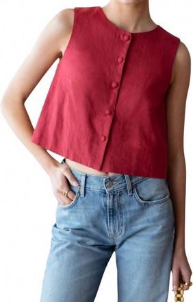Emerson Fry Button Front Wide Hem Top In Pompeian Red Linen