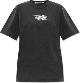 Alexander Wang T-shirt met logo - Dames - T-shirts - Grijs - S - Katoen - Tops