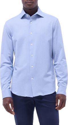 Bugatchi Devon Micro Houndstooth OoohCotton Button-Up Shirt in Classic Blue at Nordstrom, Size Xxx-Large