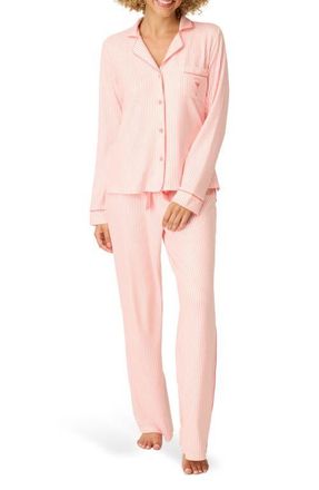 PJ Salvage Paloma Mama Stripe Long Sleeve Pajamas & Eye Mask Set in Grapefruit at Nordstrom, Size X-Small