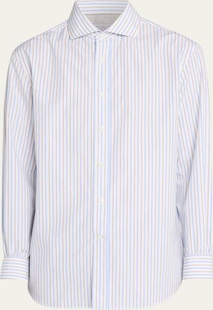 Brunello Cucinelli Mens Cotton Variegated Stripe Button-Down Shirt
