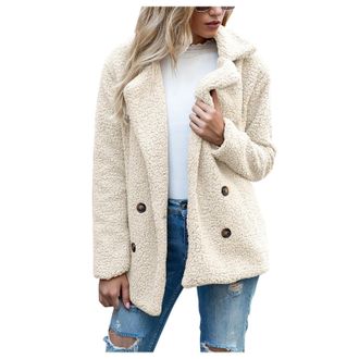 Generic Ladies Cozy Winter Warm Cardigans with Buttons Casual Chunky Fleece Jacket Cardigan Hoodies Oversized Ladies Teddy Lapel Plush Faux Fur Coats White M