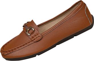 Generic Womens Loafers Comfortable Stylish Flats Shoes Solid Color Classic Lightweight Breathable Slip On Casual Shoes Work Office Leisure Brown