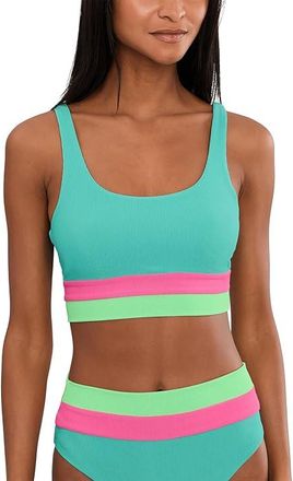 Beach Riot Mackenzie Top Womens Swimwear Strawberry Ice Colorblock : XS, Nylon/Spandex