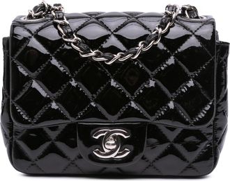 Chanel Pre-owned Womens Mini Classic Flap Patent Leather Bag - Black - One Size