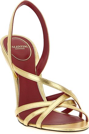 Valentino Garavani Womens Fetishique Heel Sandal Gold Sheepskin Leather