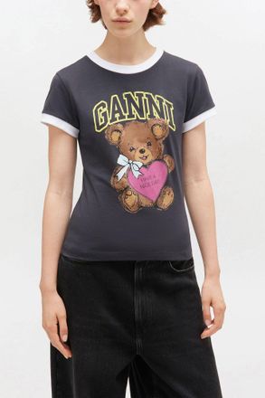 Ganni Mixed Black Cropped Teddy T-shirt - Size XXS Organic Cotton