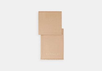 Coach Womens Jumbo Horse And Carriage Wrap in Beige | 100% Wool