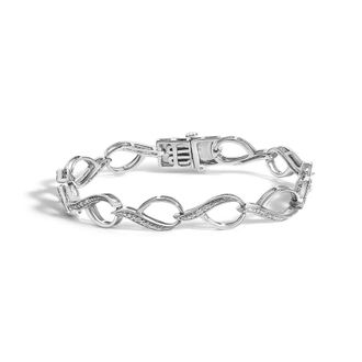 House of Brilliance Sterling Silver 1/10 Cttw Diamond Accent Swirl Link Bracelet