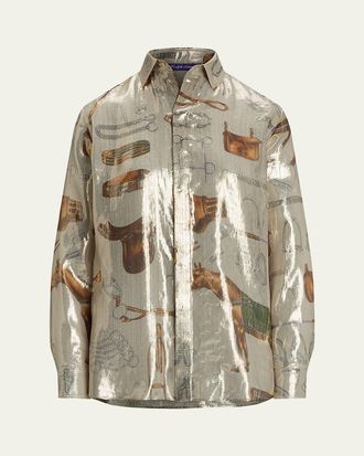 Ralph Lauren Collection Evelina Equestrian Metallic Silk Shirt