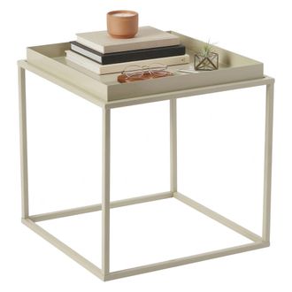 Dmora Mesa De Centro Lorsica, Forma Cuadrada, Superficie De Metal, Color Blanco, 45x45x52h Cm Blanco Crema
