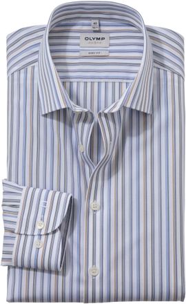 Olymp Businesshemd OLYMP Level 5, Herren, Gr. 42, N-Gr, blau (rauchblau), Web, Obermaterial: 100% Baumwolle, k&ouml;rpernah, 2-Knopf-Manschette, Hemden Businessh