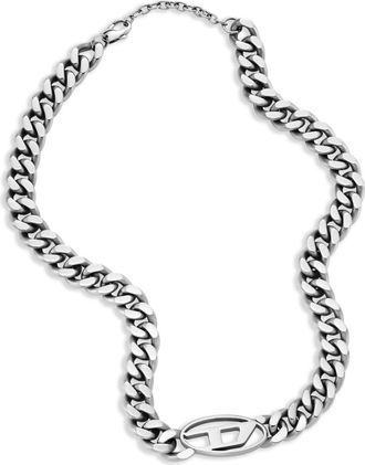 Diesel Oval D curb-chain necklace - unisex - stainless steel - One Size - Silver