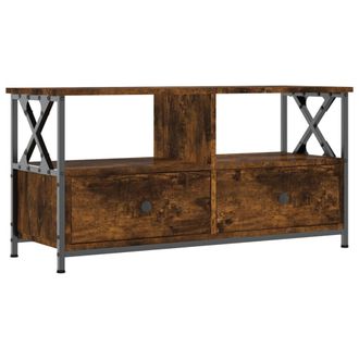 vidaXL Vidaxl - Mueble Tv Hierro Madera Contrachapada Roble Ahumado 90x33x45cm