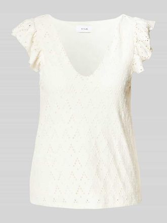 Vila Blusentop mit Lochstickerei Modell AMALINA in Offwhite, Gr&ouml;&szlig;e XS