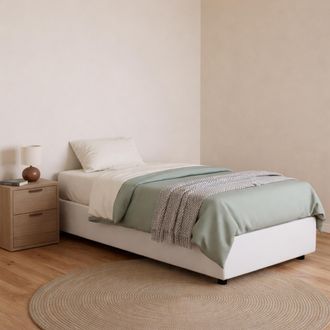 Dmora Cama Individual Dalfan, Cama Contenedor Con Tapizado En Ecopiel, 100% Made In Italy, Apertura Frontal, Con Colch&oacute;n Cm 80x200 Incluido, Blanco - Dmora
