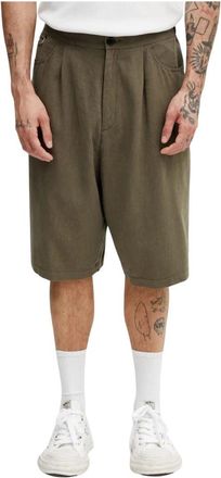 Undercover Shorts met hoge taille en plooien - Heren - Korte Broeken - Groen - XL - Katoen - Korte Broeken