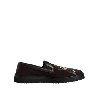 Dolce & Gabbana Bruine Katoenen Mocassin Loafers met Logo - Heren - Loafers - Bruin - 41 1/2 EU - Katoen - Schoenen