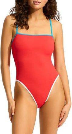 Seafolly Square Neck One-Piece Swimsuit in Flame at Nordstrom Rack, Size 14 Us / 18 Au