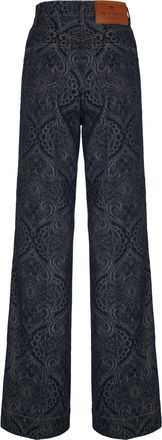 Etro Womens Flared Jeans Denim Jacquard Blue Cotton