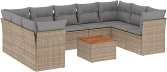 vidaXL Juego De Sof&aacute;s Jard&iacute;n Con Cojines Beige 10 Pzas Rat&aacute;n Sint&eacute;tico Vidaxl