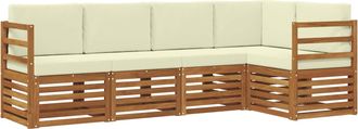 vidaXL Conjunto De Sof&aacute;s De Exterior 5 Uds. Natural Y Crema Poli&eacute;ster Vidaxl